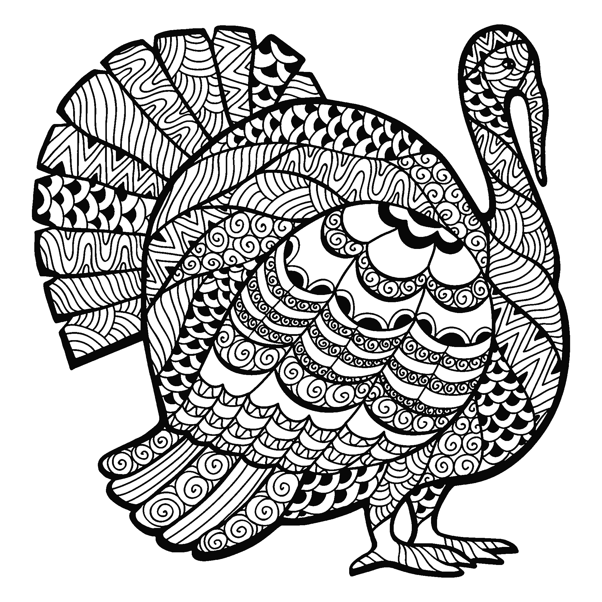 Free Turkey Thanksgiving Fall Season Coloring Pages for Adults