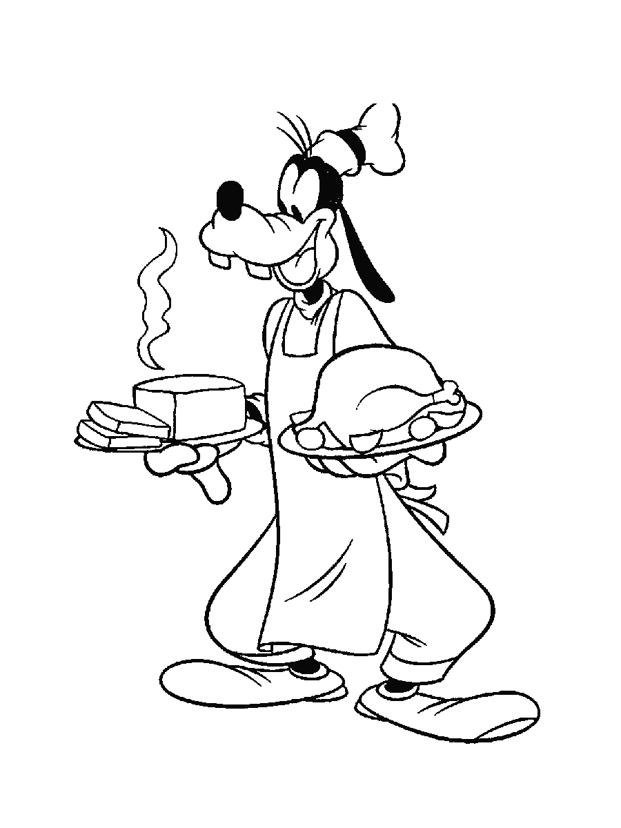 Goofy Thanksgiving Food Preparation Coloring Page