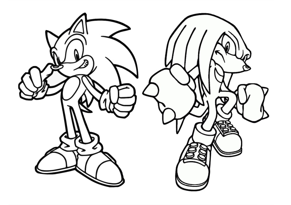 Knuckles the Red Echidna with Spiked Hands and Sonic the Hedgehog Coloring Pages