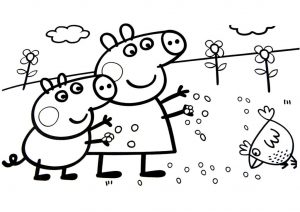 Peppa Pig Feeding Chickens Easter Coloring Pages