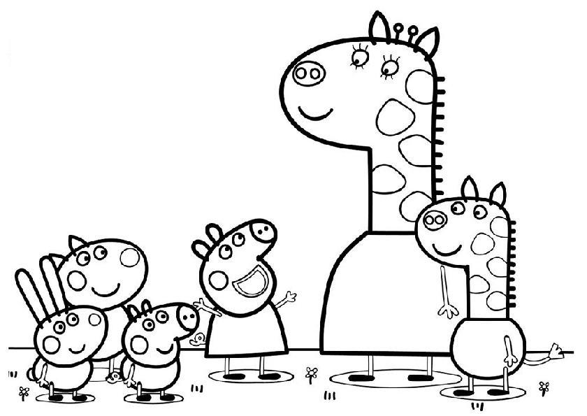 Peppa Pig George Playing with Gerald Giraffe Rebba Rabbit Coloring