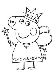 Peppa Pig Princess Coloring Pages Peppa Dressed as a Magical Princess With Magic Wand and Crown