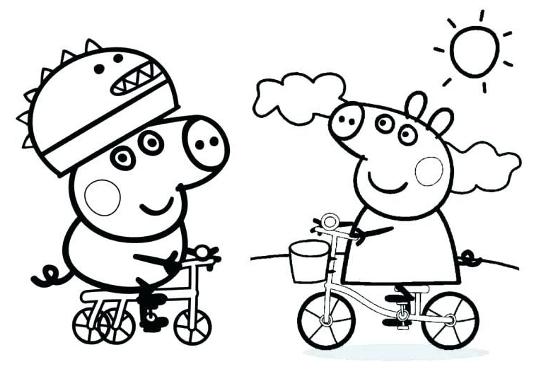 Peppa and Friends Full Size A4 Coloring Pages Peppa Riding Bicycle