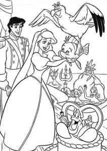 Prince Eric and Ariel Mermaid Wedding Celebration Coloring Pages