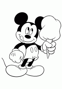 Printable Coloring Page of Mickey Mouse with Delicious Ice Cream Cone