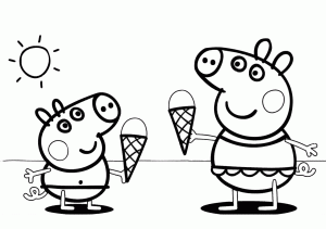 Printable Summer Peppa Pig Coloring Pages Peppa Pig and George Enoying Ice Cream in Summer