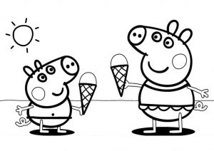 Printable Summer Peppa Pig Coloring Pages Peppa Pig and George Enjoying Ice Cream in Summer