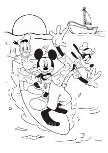 Sea Surfing with Friends Mickey Mouse and Friends Coloring Page