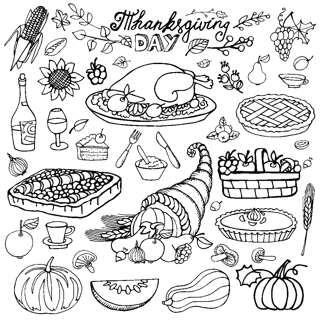 Thanksgiving All Feast Coloring Page