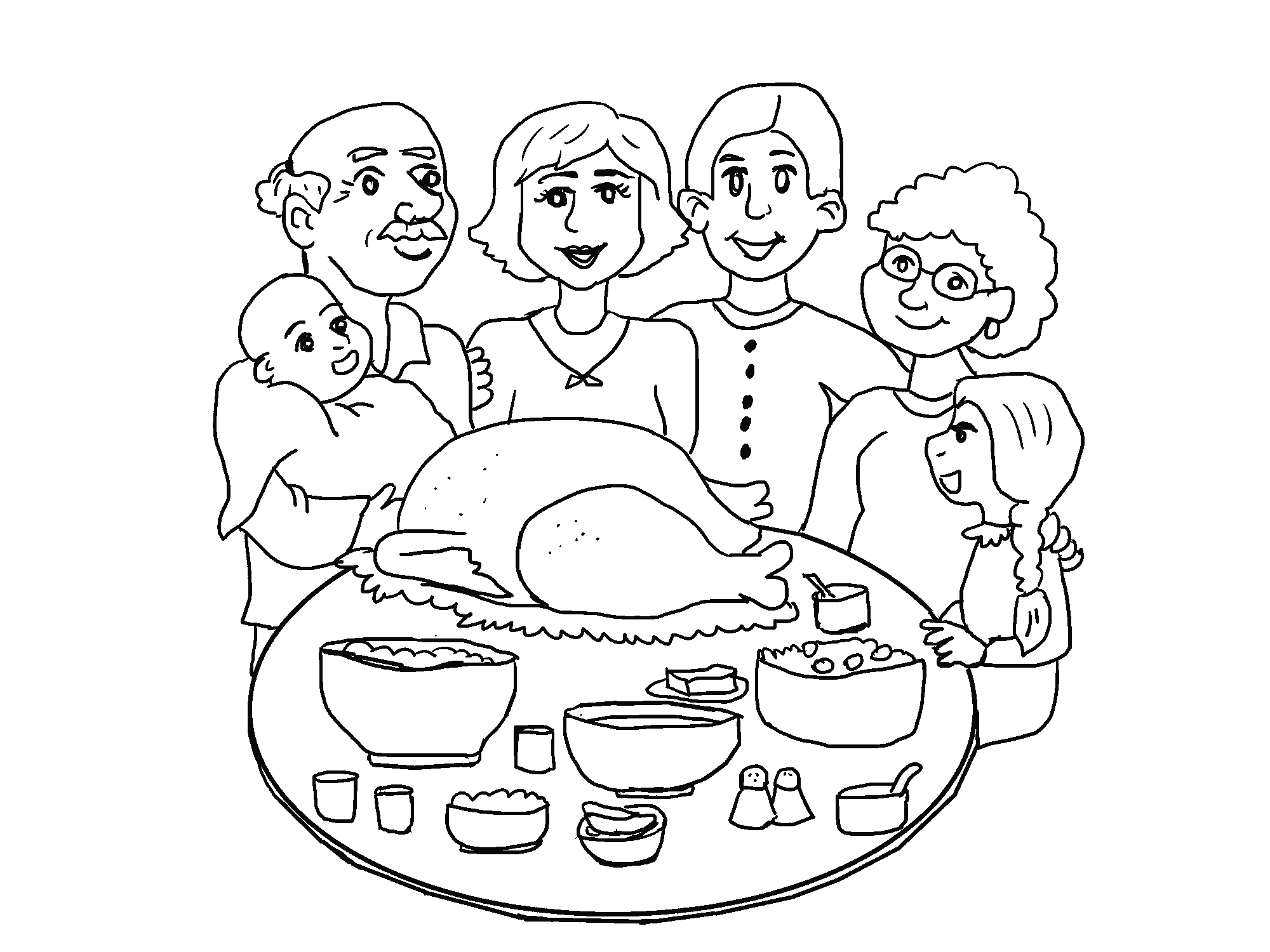 Thanksgiving Family Feast Coloring Page