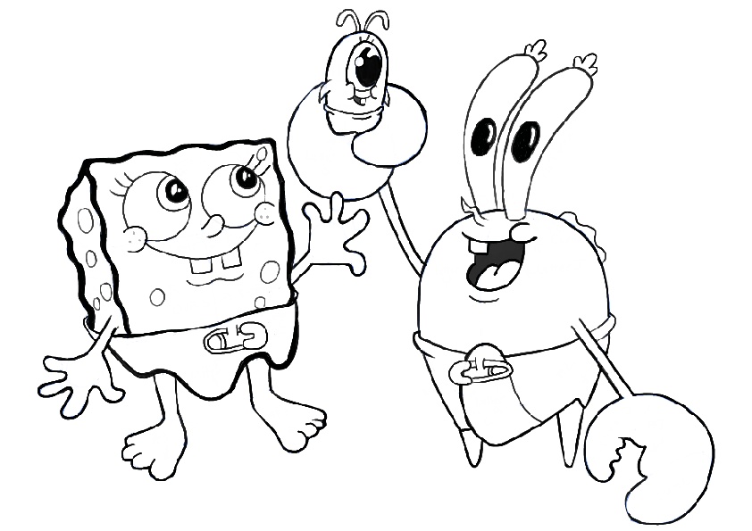 Baby Character Spongebob Plankton and Krab Coloring Pages
