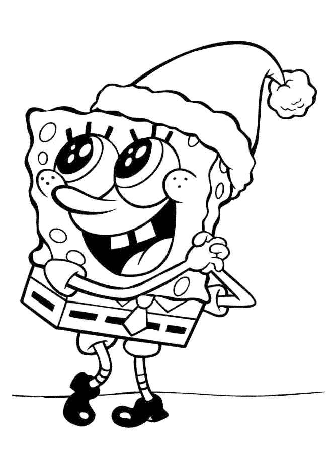 Christmas Celebration with Santa Hat Spongebob Coloring Pages