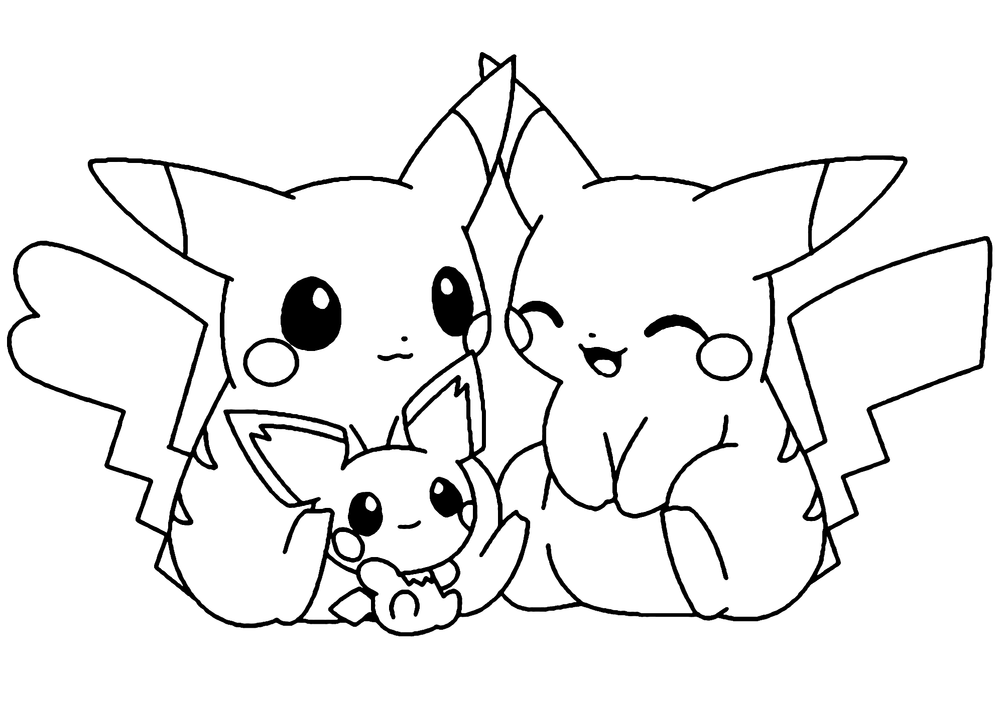 Cute Pokemon Pikachu and Baby Pikachu Coloring Page for Kids