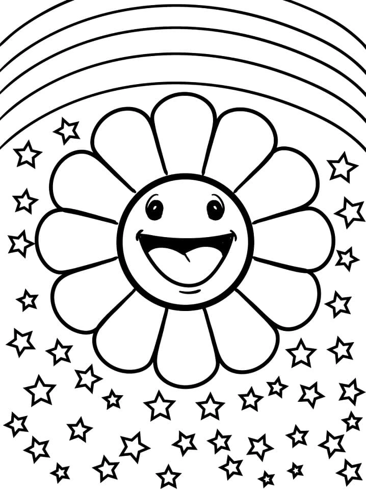 Happy Rainbow Flower Coloring Page (2)