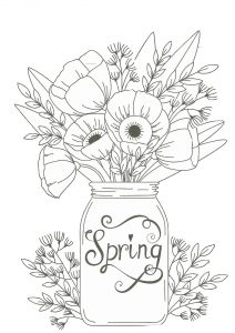 Spring Season Flowers in Mason Jar Printable Flower Coloring Pages