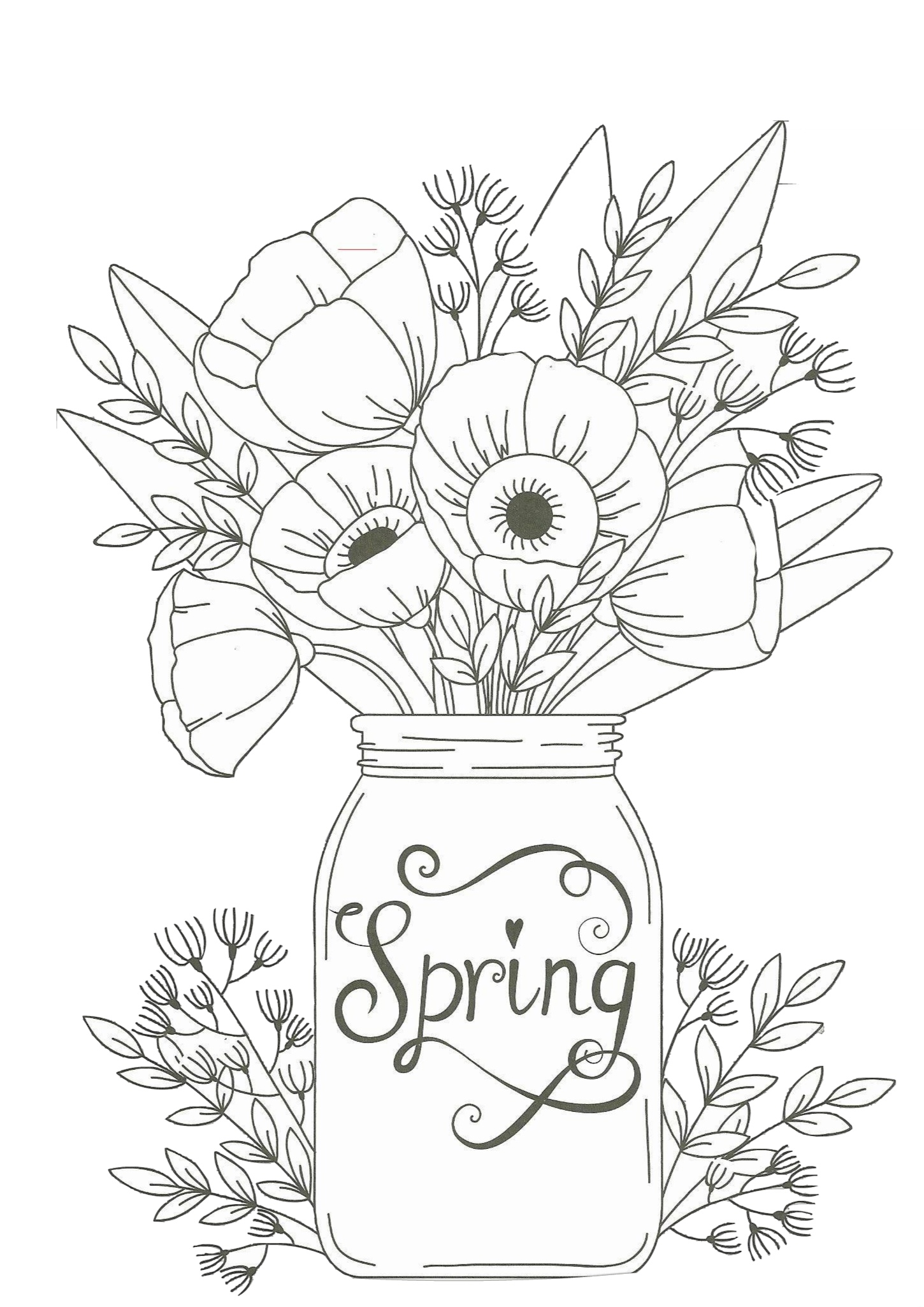 Download Spring Season Flowers in Mason Jar Printable Flower Coloring Pages - Print Color Craft