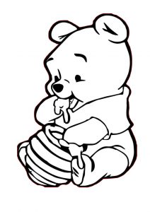 Coloring Pages of Cute Little Baby Pooh Bear Eating Honey
