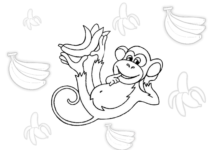 Funny Monkey with Banana Coloring Pages for Toddlers