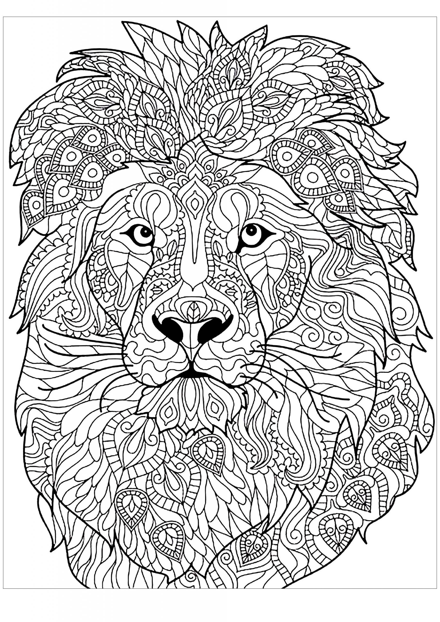 Hard and Difficult Pattern Mandala Lion Coloring Pages