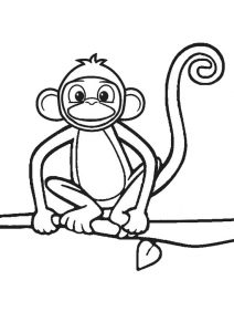 Monkey on a Tree Branch Animal Coloring Page for Preschool