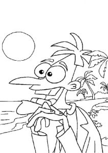 Phineas Ferb Heinz Doofenshmirtz at Beach Coloring Pages