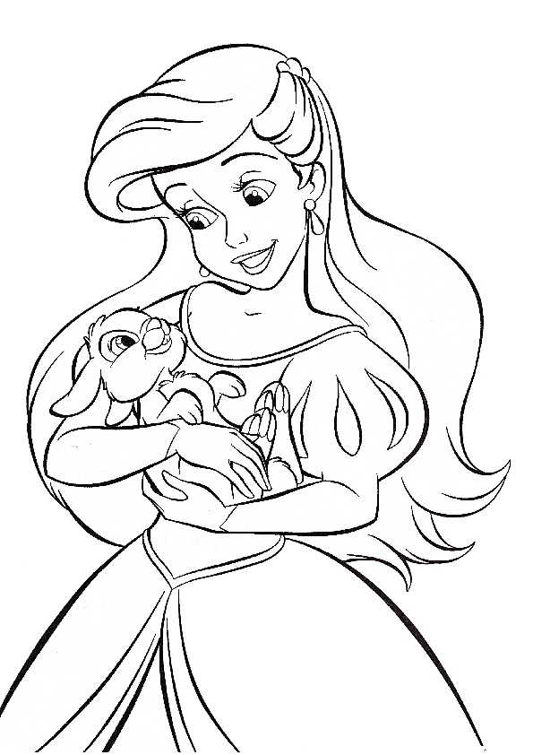 Princess Ariel With Bambi Thumper Disney Coloring Pages