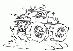 Real Monster Spikes and Horns Monster Truck Coloring Page