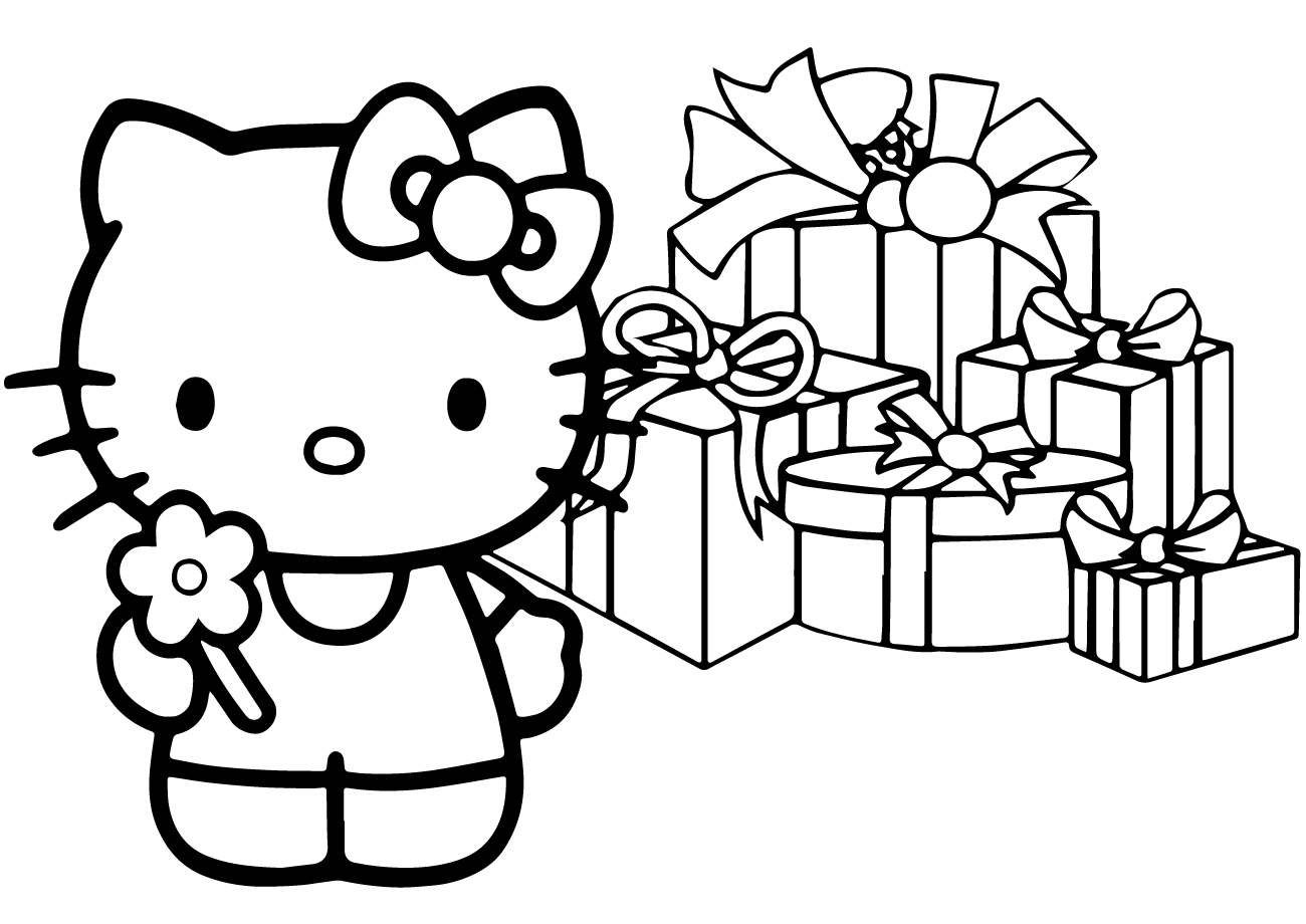 Christmas Surprise Hello Kitty Coloring Pages