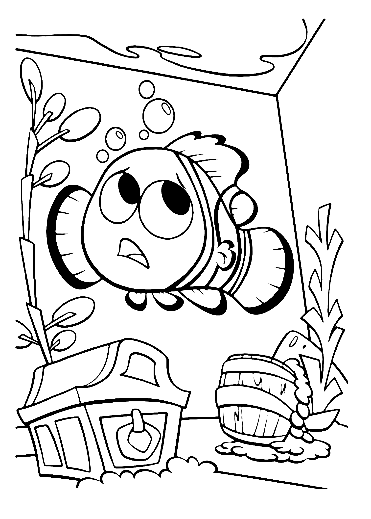 Coloring Page of Nemo Got Locked in the FIshtank