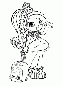 Cute Shopkins Girl with Backpack Coloring Page for Girls