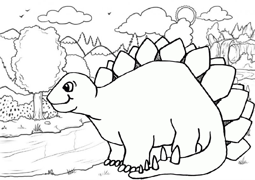 Cute Stegosaurus Roaming Around The Forest Dinosaur Coloring Pages