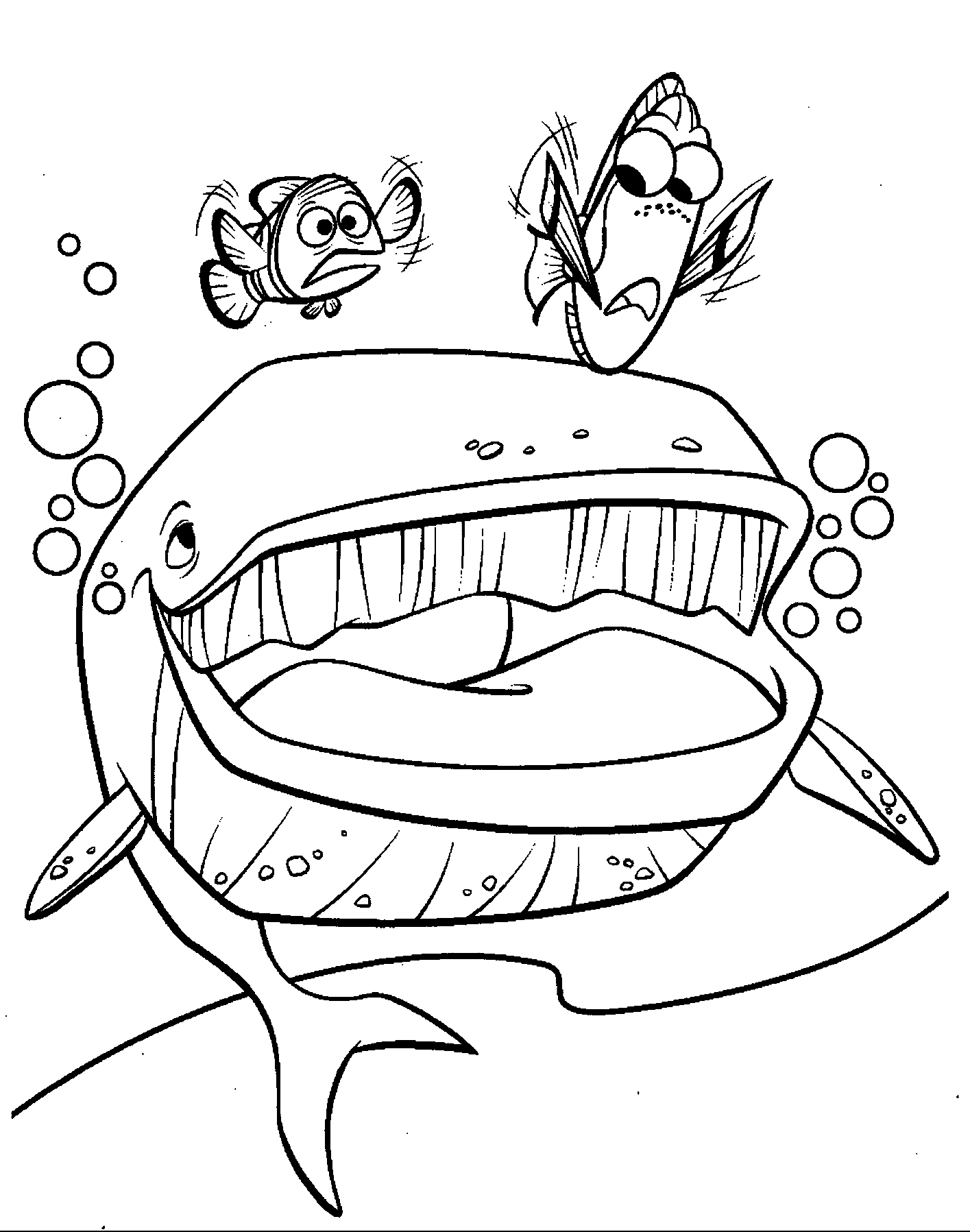 Dory's Friendly Whale and Marlin Clownfish Coloring Page