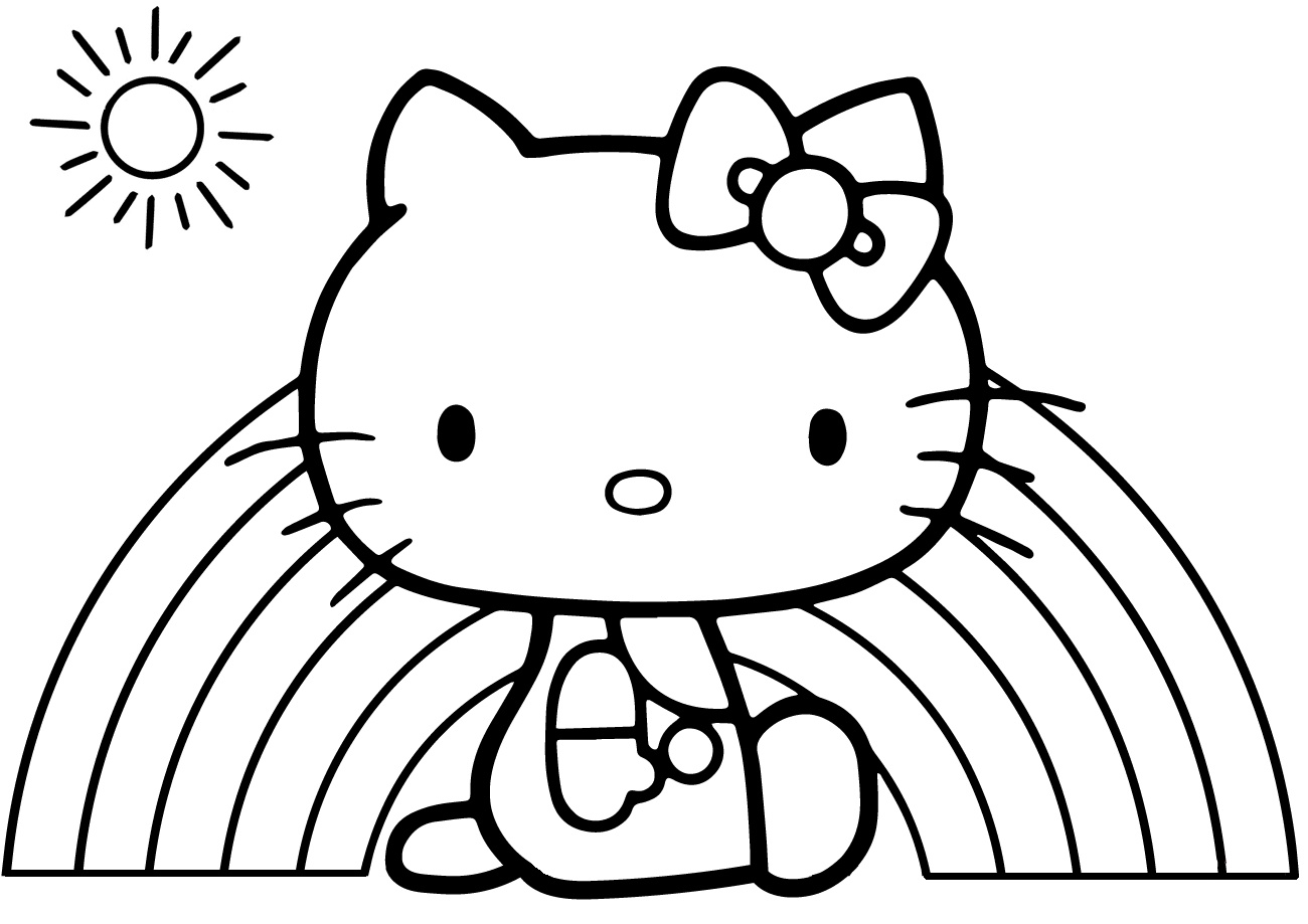 Easy Draw And Color Rainbow Hello Kitty Coloring Pages