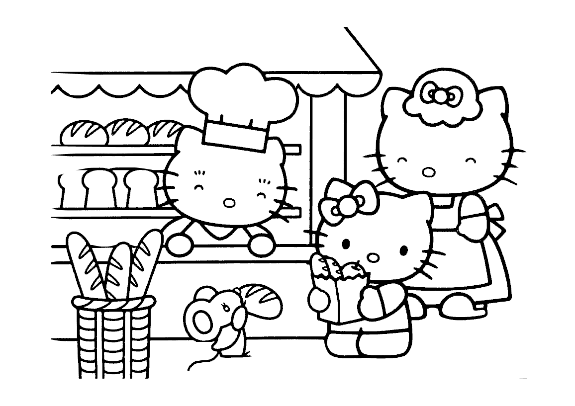 Easy Hello Kitty Coloring Pages for Preschool Hello Kitty at Bakery