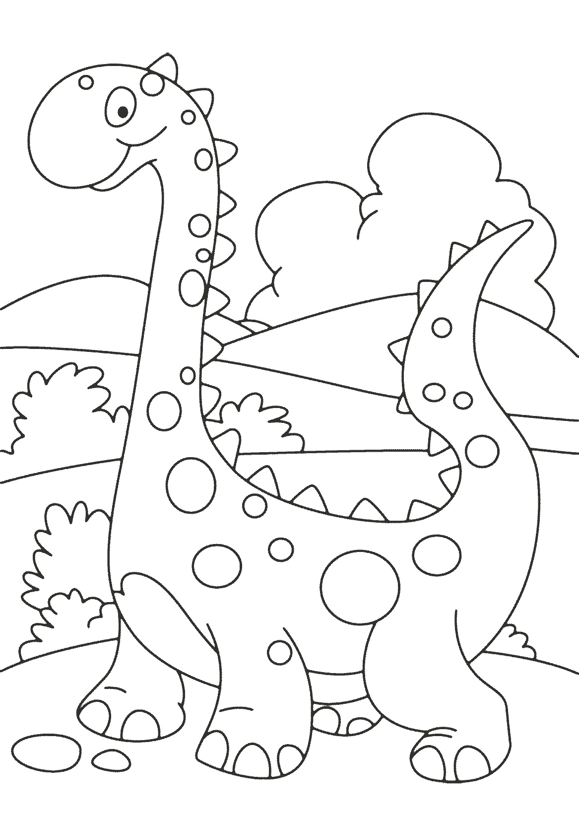 Easy Preschool and kindergarten Dinosaur Coloring Page Cute and Lovely Cartoon Dino