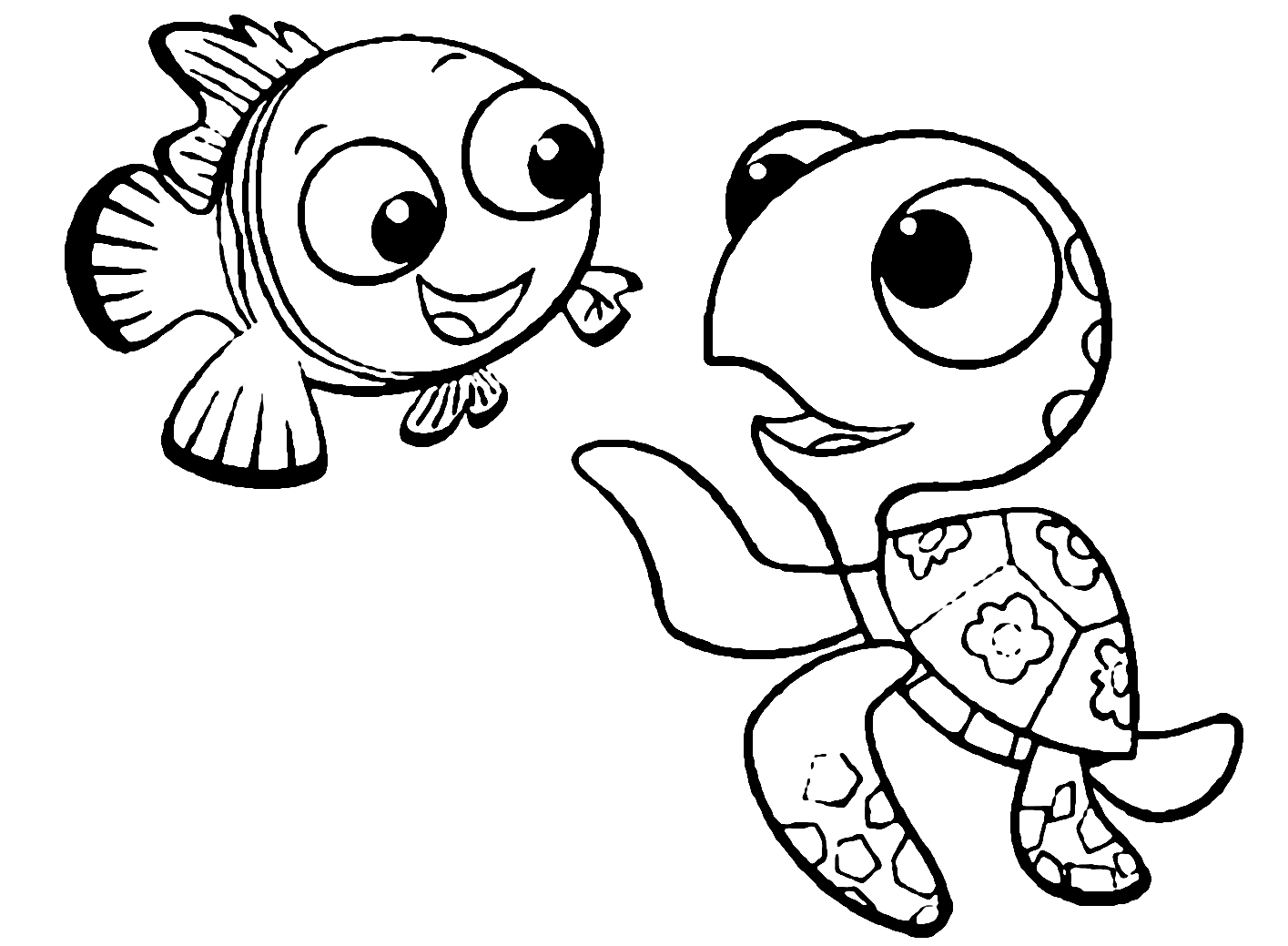 Finding Nemo Turtle and the Fish Coloring Page for Kids