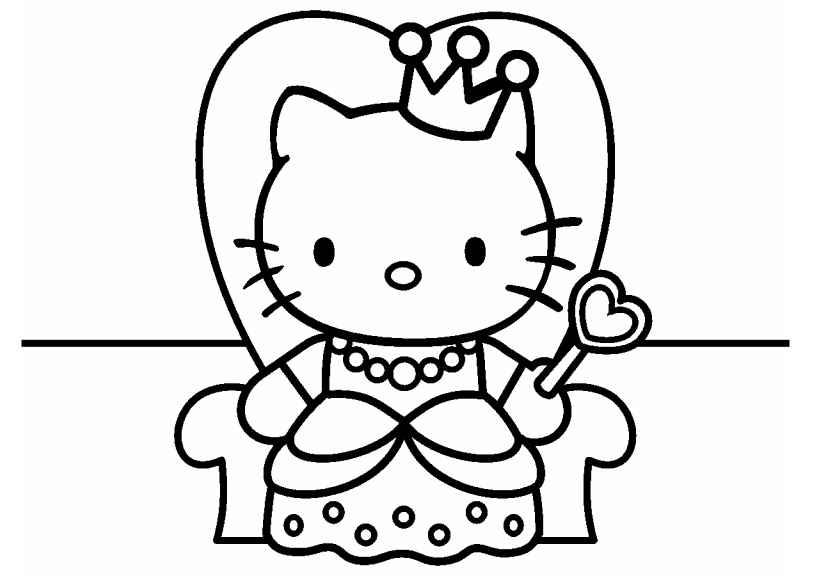Free Printable Hello Kitty Princess Coloring Pages Hello Kitty Throne with Crown and Heart Wand