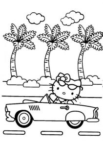 Long Drive Summer Vacation Hello Kitty Coloring Pages