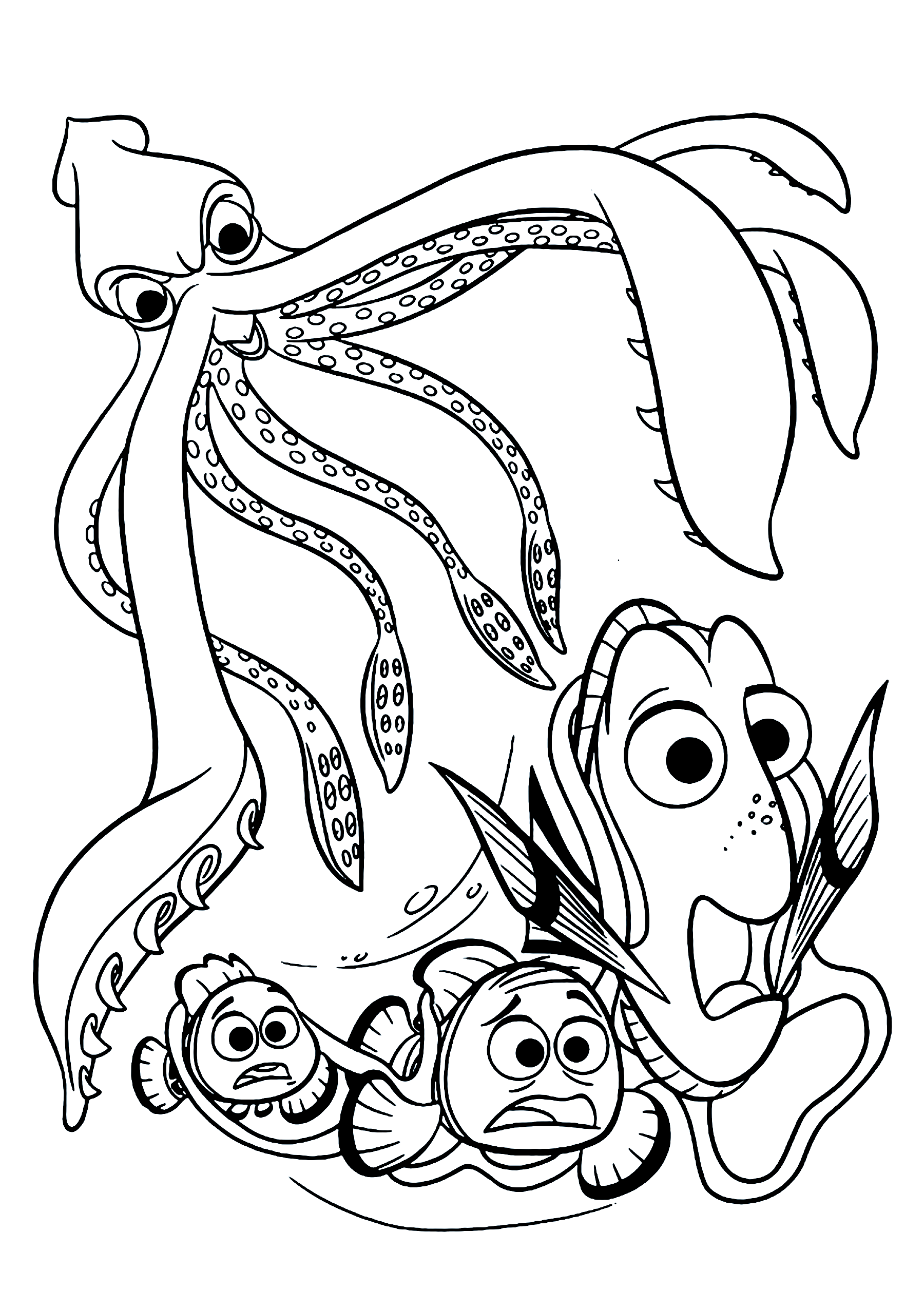 Nemo Marlin and Dory AdventureTime with Octopus Coloring Page