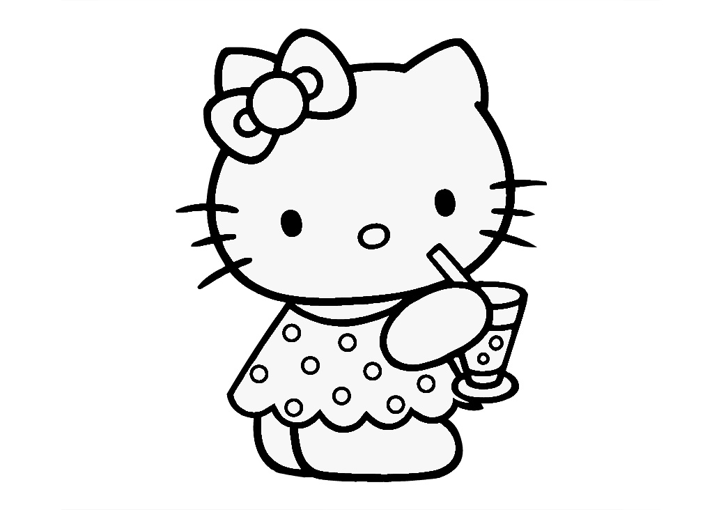 Printable Hello Kitty Coloring Pages Hello Kitty with Refreshment Drink