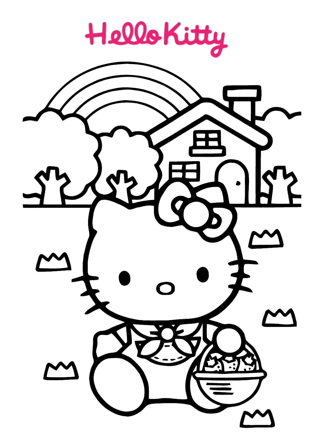 Rainbow House Hello Kitty Coloring Pages