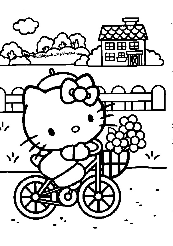 Relaxed Summer Holidays Riding Bicycle Hello Kitty Coloring Pages