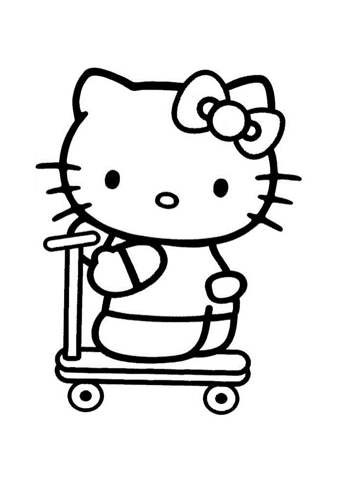 Skating Cute Hello Kitty Coloring Pages Skate Scooter Hello Kitty
