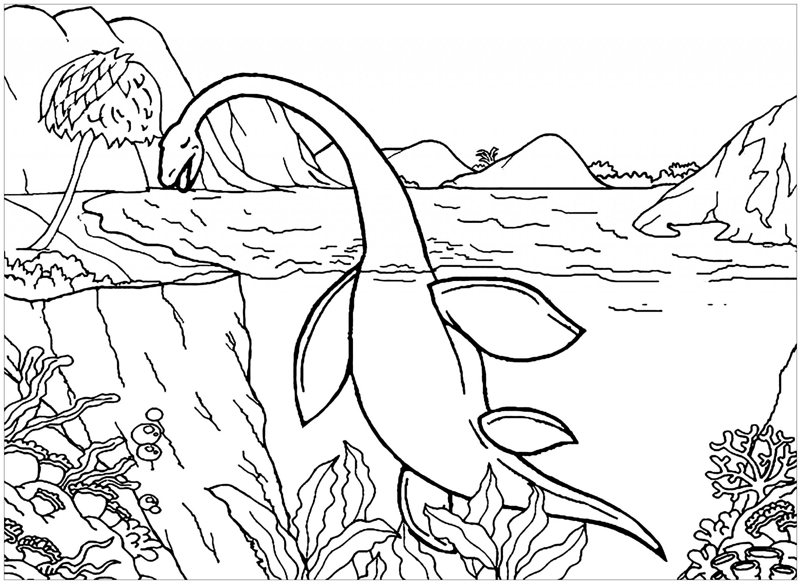 Water Living Dinosaur Coloring Pages Looks Like He is Exhausted Poor Dinosaur