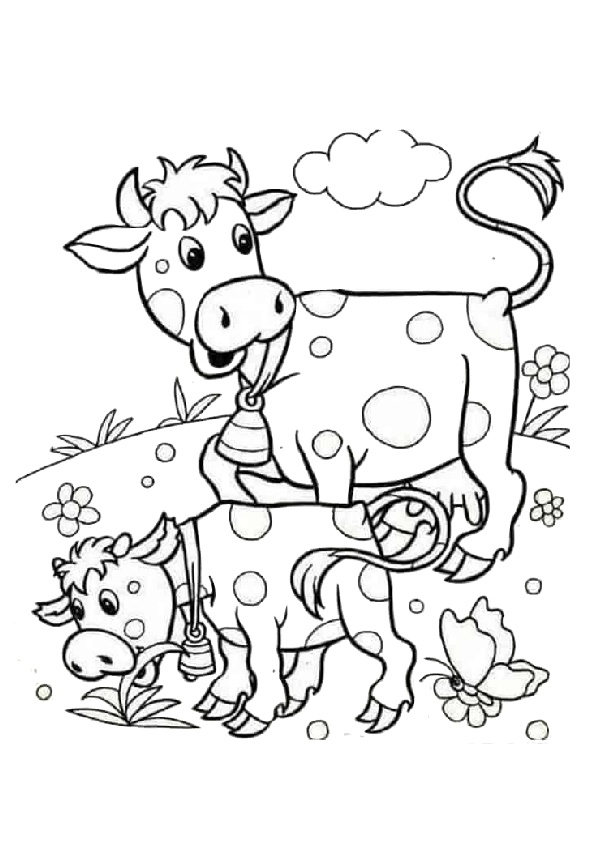 baby cow calf with her mommy cow coloring pages print color craft