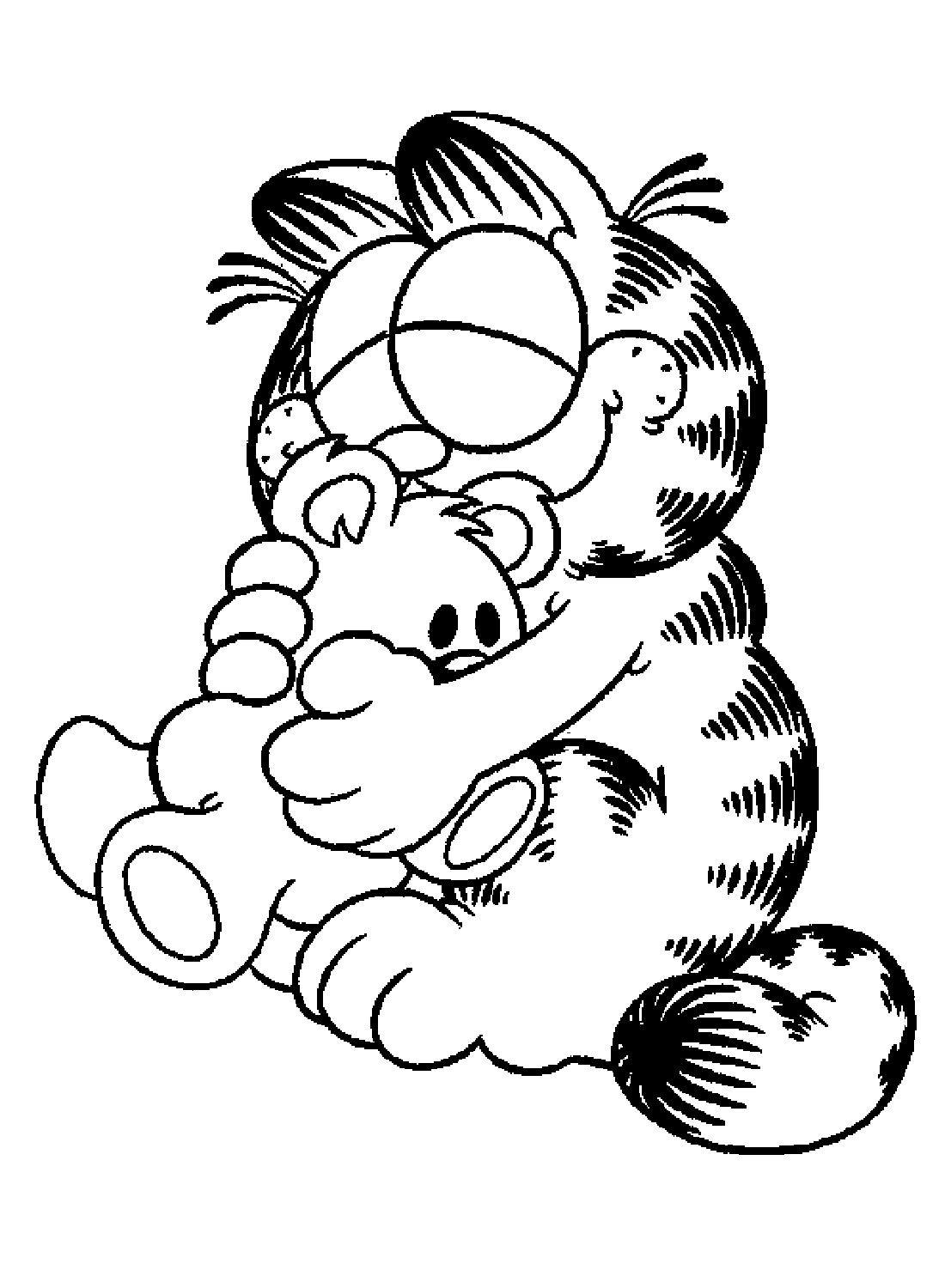 Coloring Page of Cute Garfield Feeling Happy with his Toy