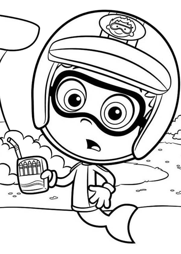 Coloring Pages of Bubble Guppies Nonny wearing a Helmet Underwater