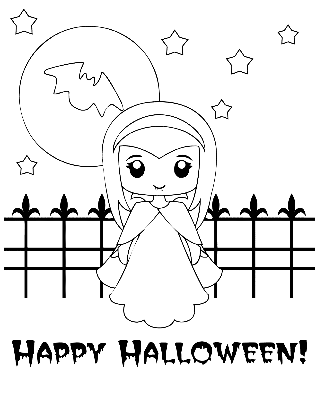 Happy Halloween Cute Baby Girl Vampire Coloring Page