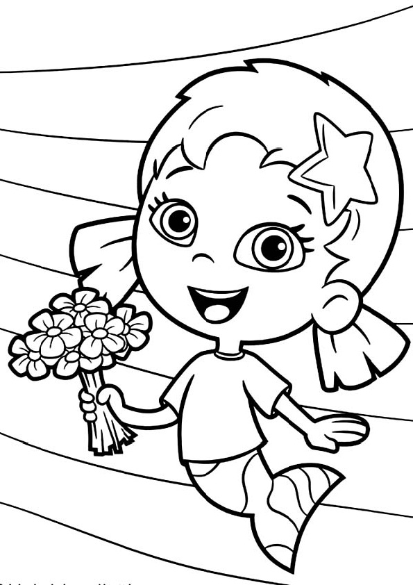 Oona Bubble Guppies Coloring Pages Star Hair-clip Oona With a Flower Bouquet
