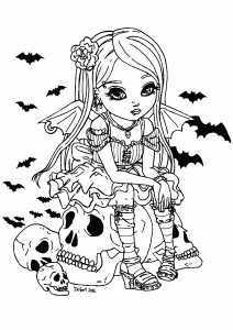 Printable Cute Little Vampire Girl Coloring Page